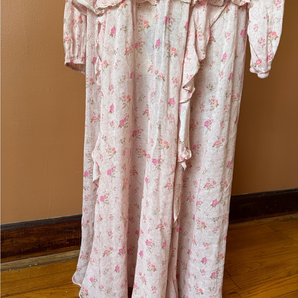 Spell & The Gypsy Collective Fleur Ruffle Floral Maxi Gown — Pink Champagne L - Picture 12 of 14